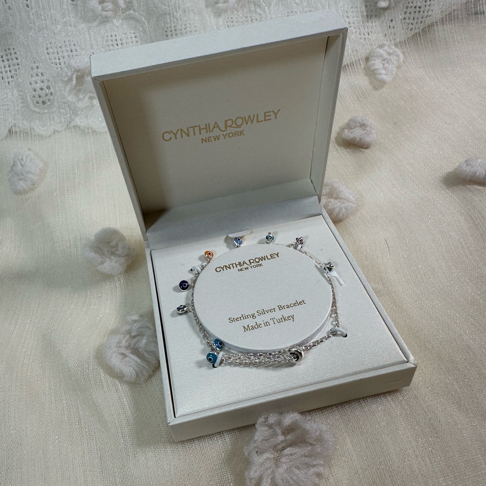 NWT Cynthia Rowley Evil Eye Adjustable Sterling Silver Bracelet - Picture 2 of 5
